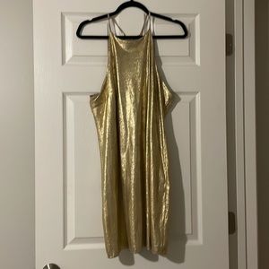 Fun gold halter dress. Fully lined. H by Halston